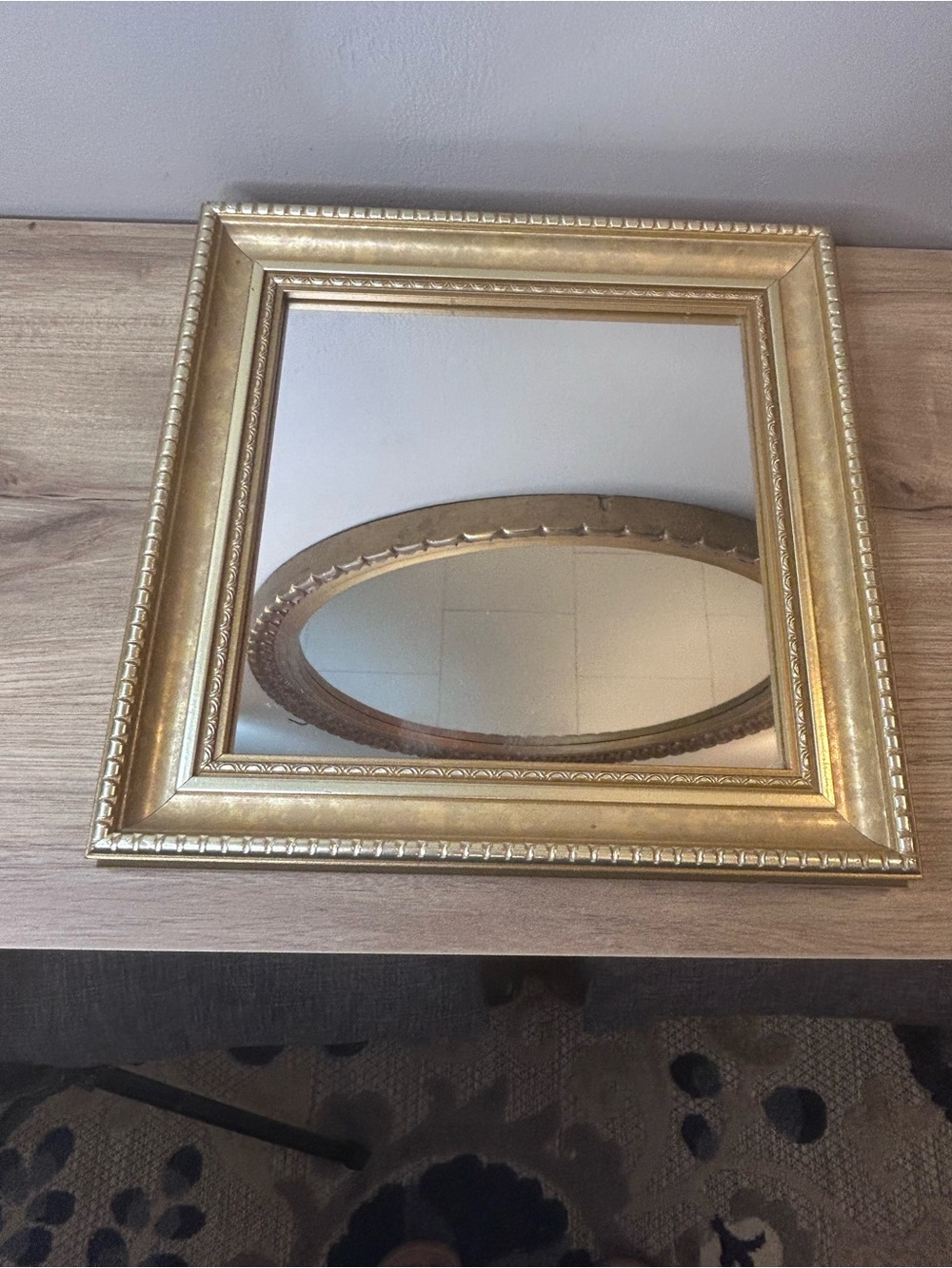 Ornate Gold Square Wall Mirror with Beaded Frame